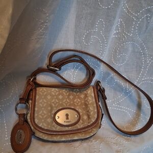 Fossil Maddox Tan and Brown Mini Crossbody Bag